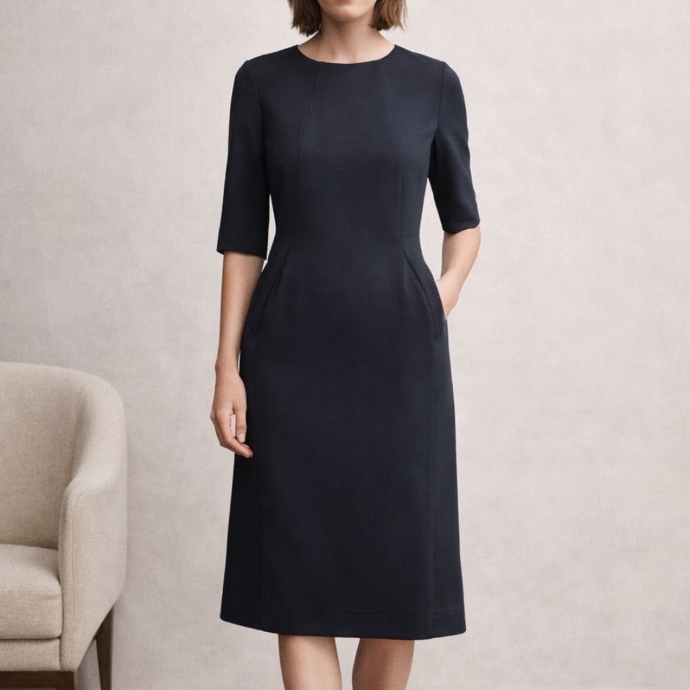 M.M.LaFleur Etsuko Dress Navy Recycled WonderTex Sz 6 Office Siren Quiet Luxury